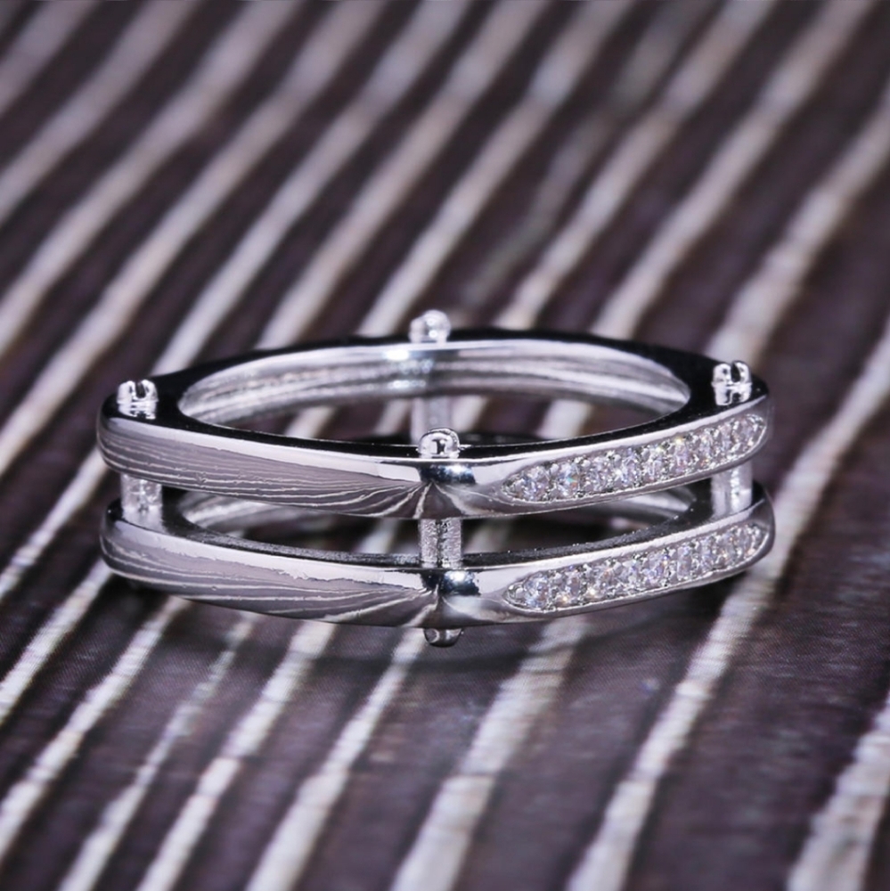 New Unisex 925 Silver Square Diamond Ring - Picture 3 of 8